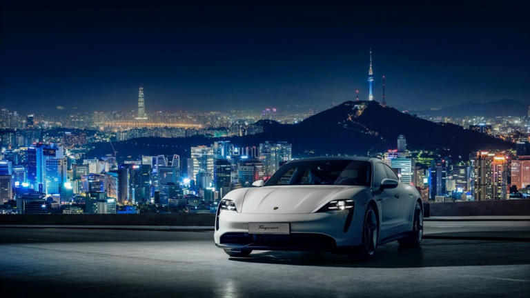 Porsche Taycan overlooking Seoul, South Korea