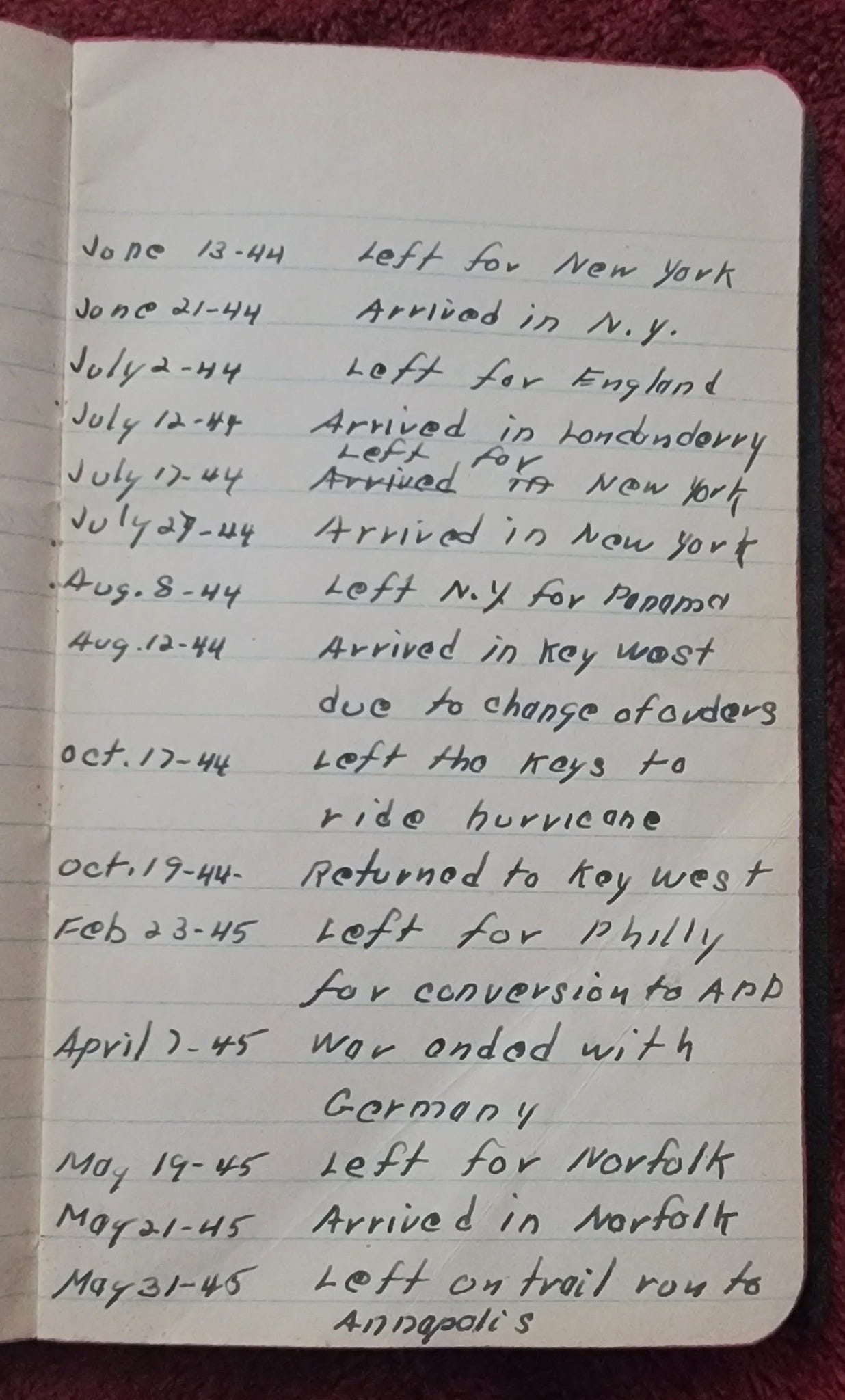 unknown sailor's notebook found hidden in furniture tells story of uss amesbury's wwii journey