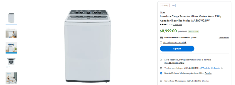 ¿una ganga? lavadora de carga superior midea de 23 kg con $5,700 de descuento en walmart