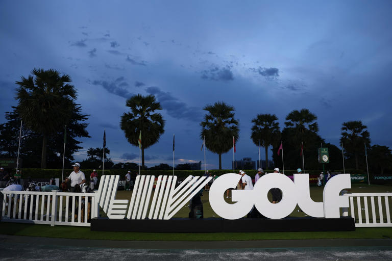General view of players practicing on the putting green in the morning during day three of the LIV Golf Invitational - Singapore at Sentosa Golf Club on May 05, 2024 in Singapore, Singapore. (Photo by Lionel Ng/Getty Images)