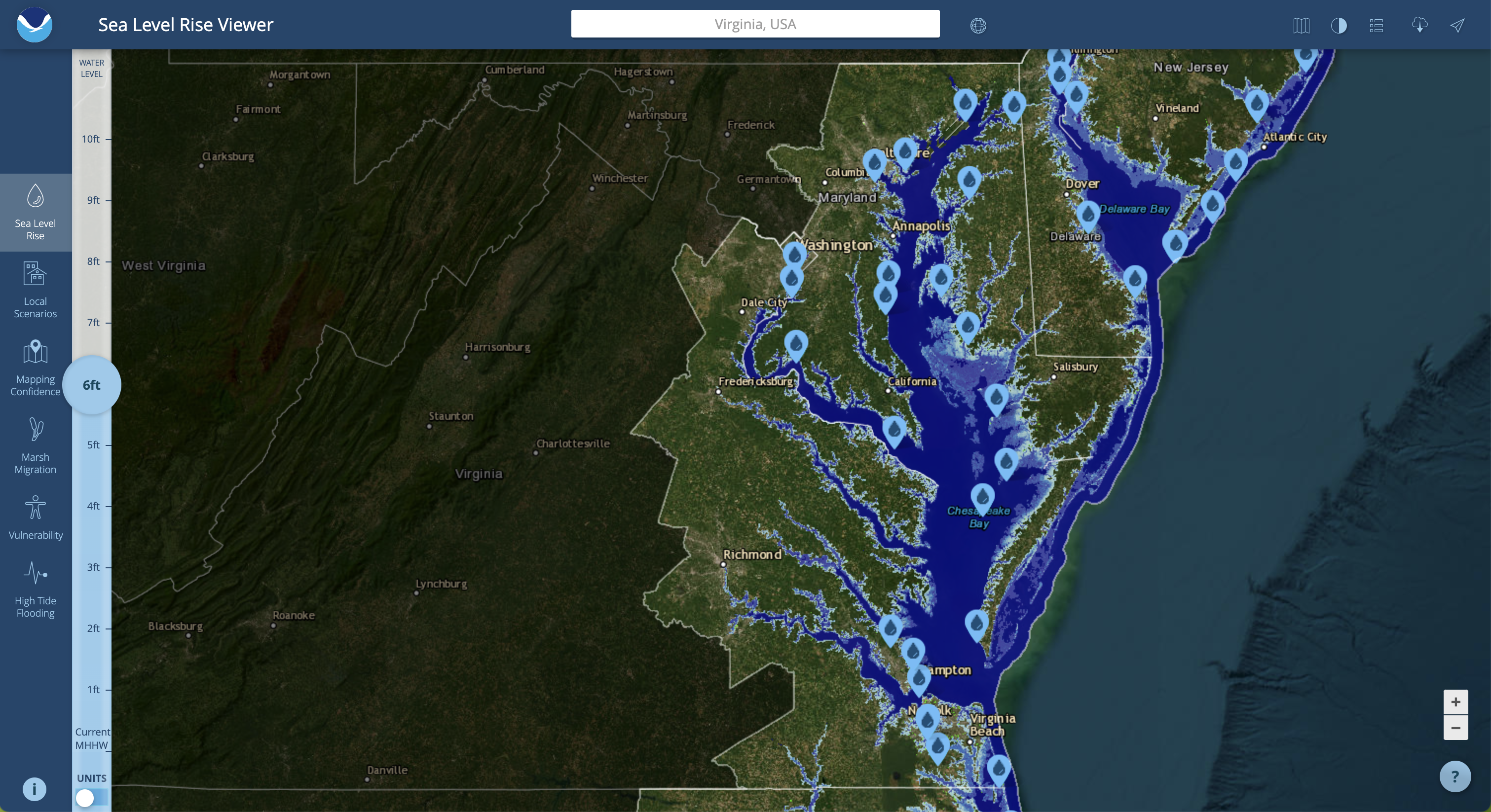 virginia map shows where state could be underwater from sea level rise