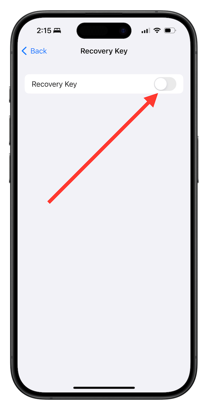 Enable recovery key on iPhone