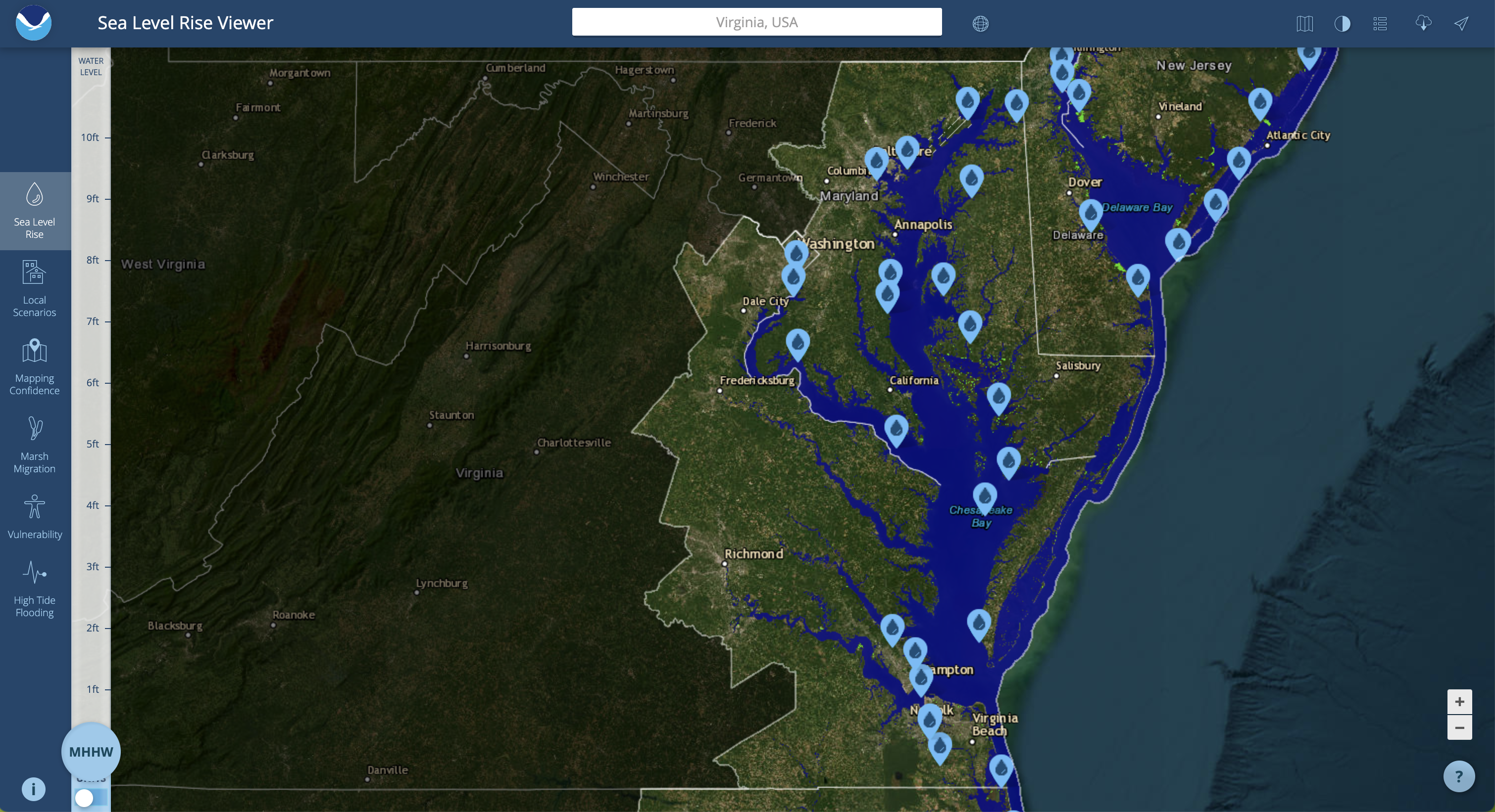 virginia map shows where state could be underwater from sea level rise