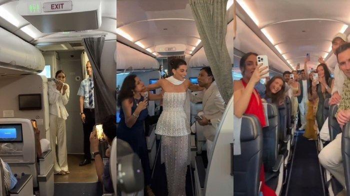 gara-gara penerbangan delay,pengantin ini gelar pesta pernikahan di pesawat,videonya viral