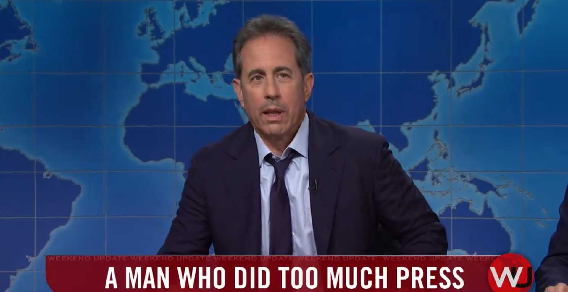 jerry seinfeld did a funny snl weekend update cameo as a man who did too much press