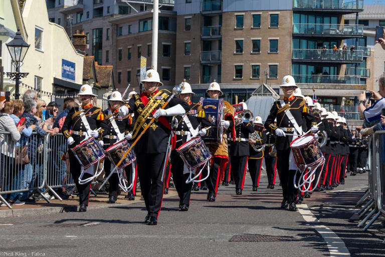 Marching Bands Parade Through Sunny Poole Quay