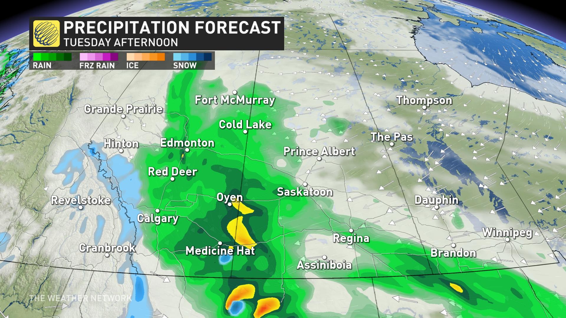 days of rain as potent storm parks over the prairies, risk of 100 mm