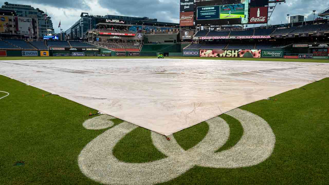 blue jays-nationals enter rain delay, first pitch scheduled for approximately 3 p.m. et
