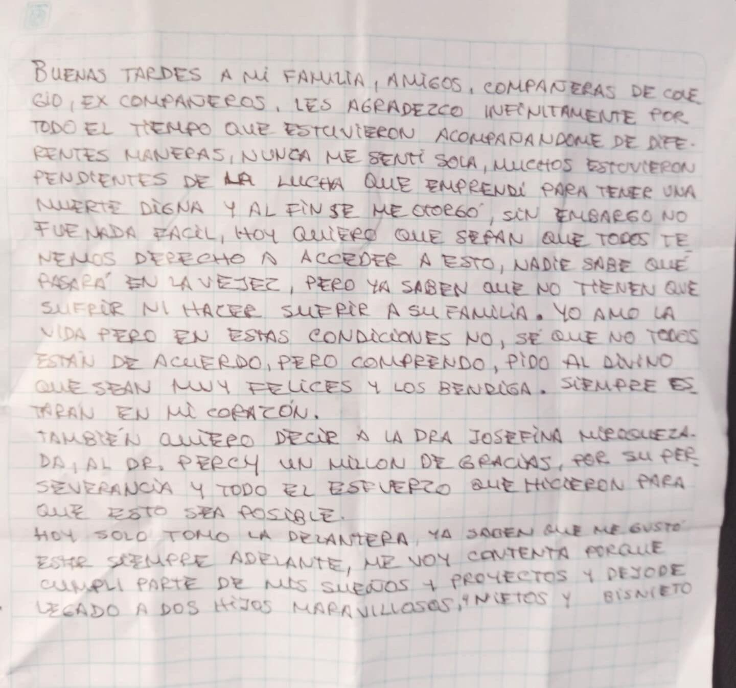 maría benito dejó una última carta antes de someterse a la eutanasia: derecho a una muerte digna