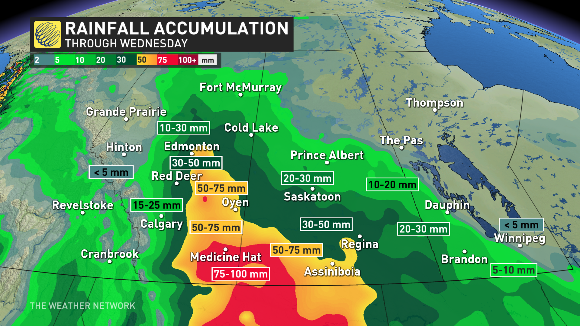 days of rain as potent storm parks over the prairies, risk of 100 mm