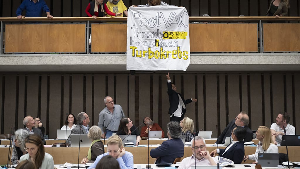 mit transparenten: impfgegner platzen in zürcher kantonsratssitzung