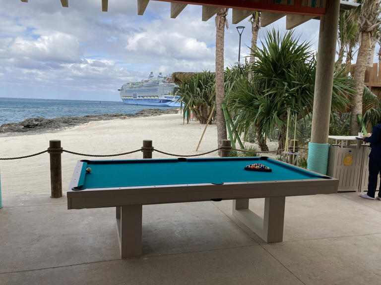 The On the Rocks bar, a classic sports bar with pool and bar shuffleboard, is at one end of Hideaway Beach with views of the ship at dock, seen here in this January 2024 file photo.