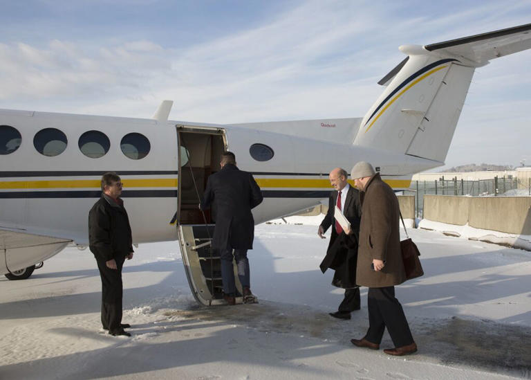 Former Gov. Tom Wolf boards the state plane in 2016. Photo by Commonwealth Media Services