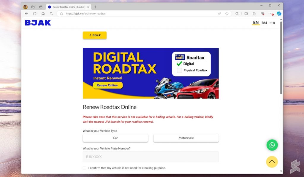 bjak now offers road tax renewal service for free