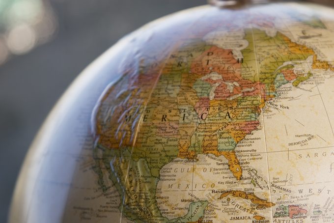 Globe close-up of USA