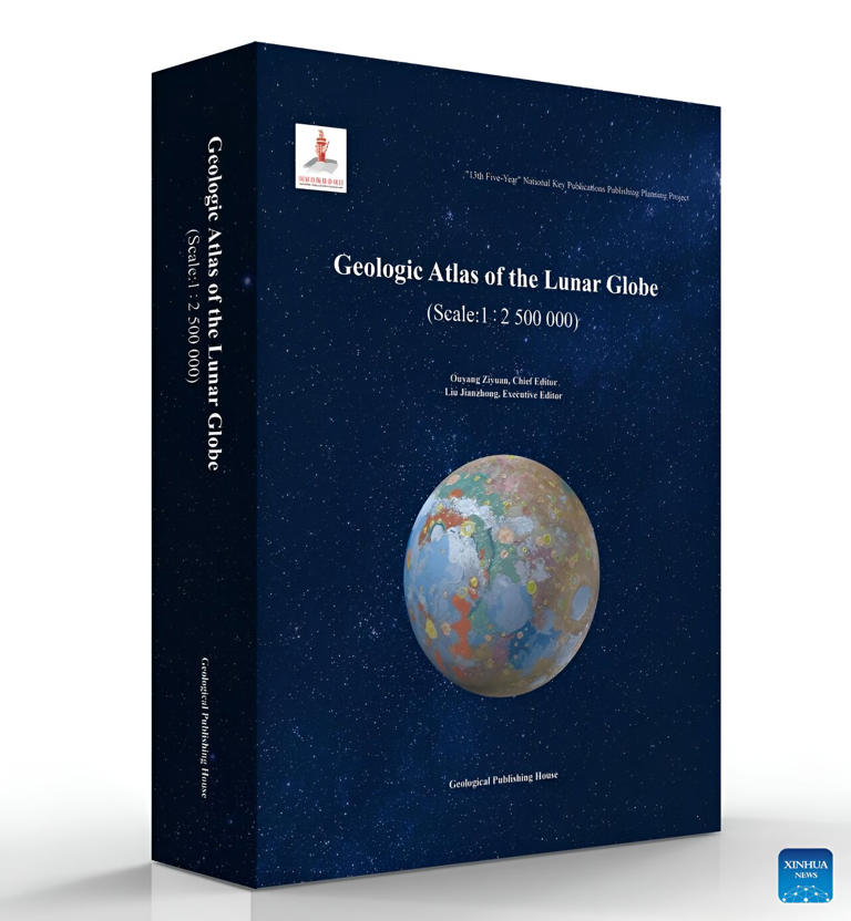 China Sunday released a set of geologic atlas of the global moon with a scale of 1:2.5 million, which is the first complete high-definition lunar geologic atlas in the world, providing basic map data for future lunar research and exploration. This photo shows the set of Geologic Atlas of the Lunar Globe. Credit: Chinese Academy of Sciences/Handout via Xinhua