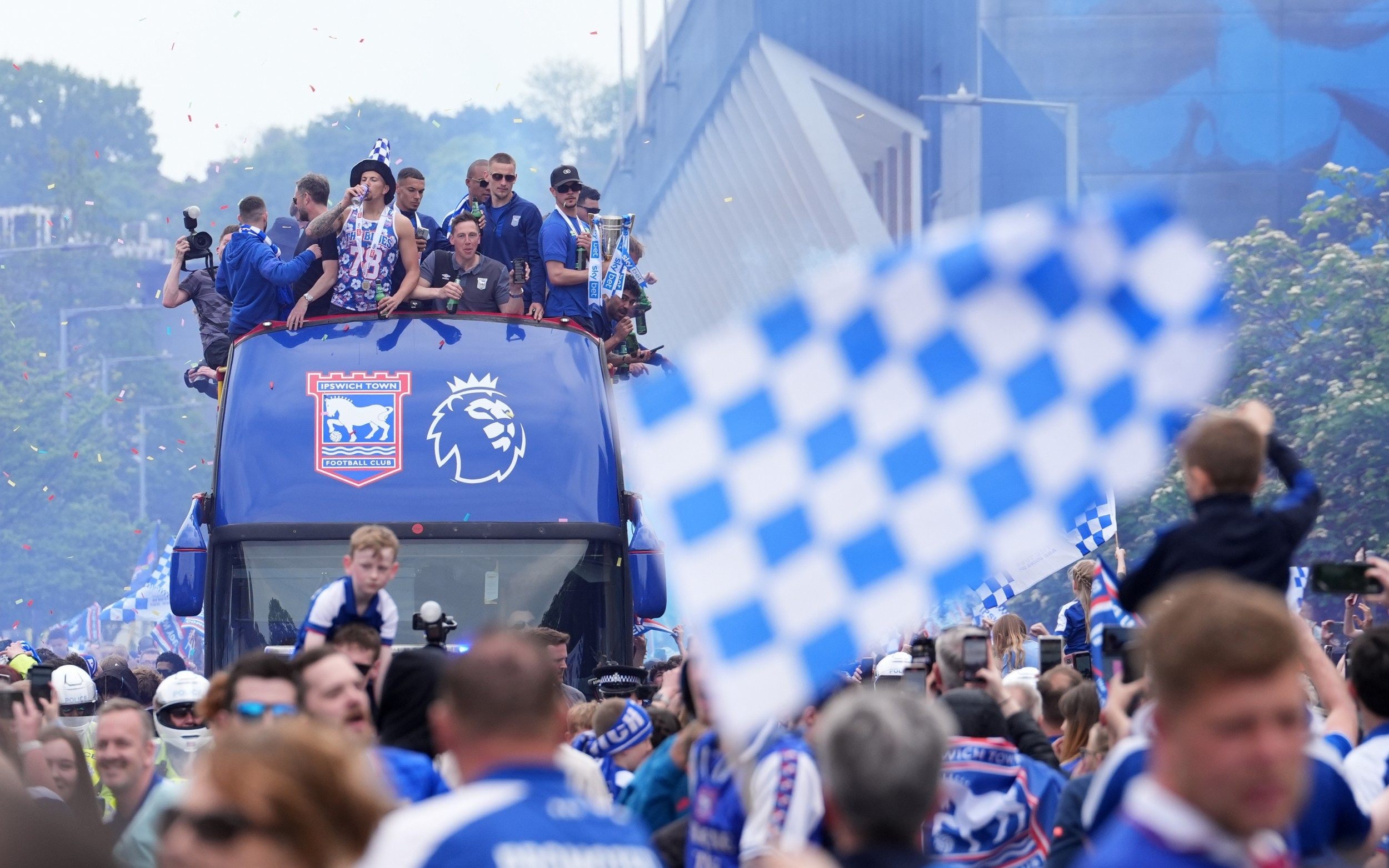 ipswich take aim at sky sports pundit and leeds during promotion parade