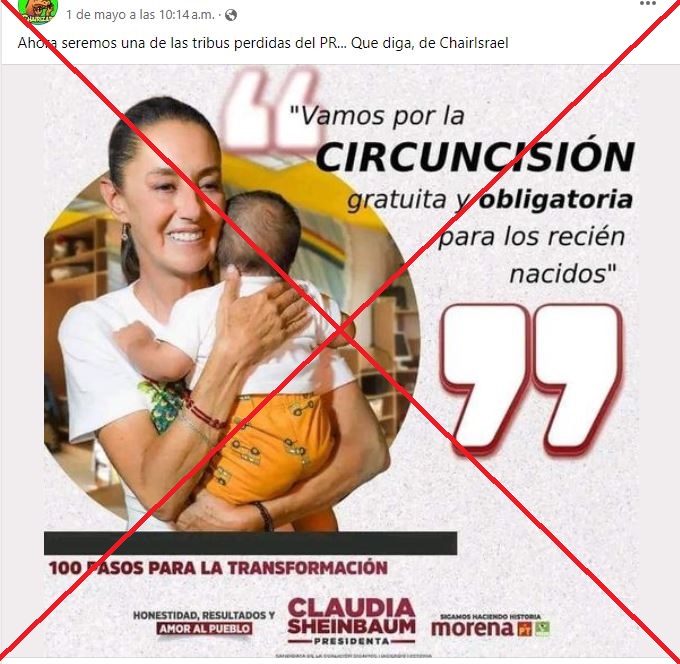 afiche de sheinbaum fue manipulado con propuesta sobre circuncisión obligatoria en méxico