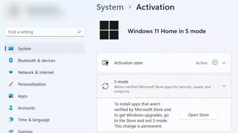 Exit Windows 11 S mode screenshot