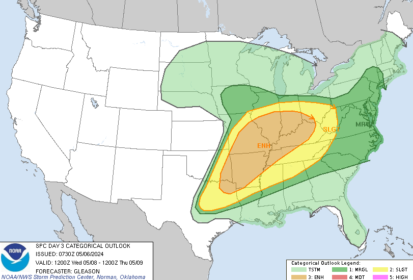 Severe weather outlook for Wednesday. (National Weather Service)