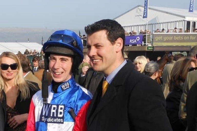 Michael Byrne pictured with trainer Tim Vaughan