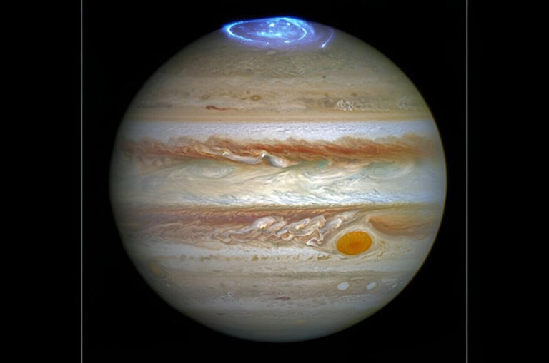 The aurora was photographed in 2014 during a series of Hubble Space Telescope Imaging Spectrograph far-ultraviolet-light observations taking place as NASA’s Juno spacecraft approached and entered into orbit around Jupiter. Credit: NASA, ESA and J. Nichols, University of Leicester