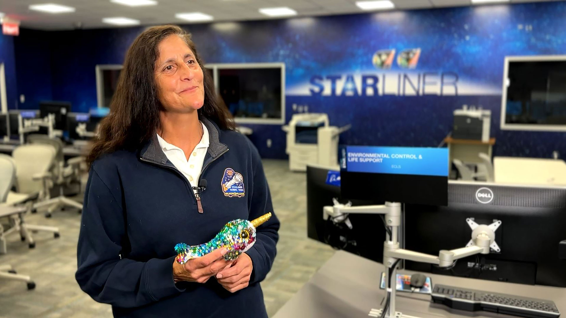 'sparkly' narwhal toy trades sea for space as boeing starliner zero-g indicator