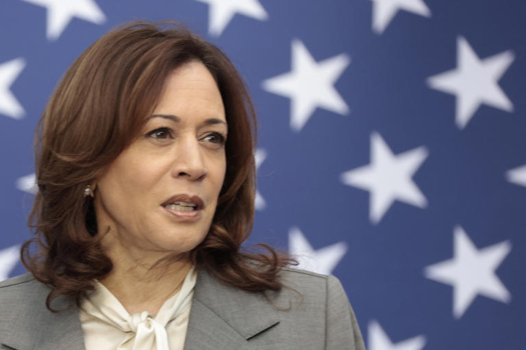 Vice President Kamala Harris is pictured during an even in Detroit, Michigan on May 6, 2024. Harris inspired conservative social media mockery on Monday by saying "shrimp and grits" while exiting a Detroit restaurant just before reporters asked her to weigh in on Hamas' announcement that it had accepted terms for a ceasefire with Israel.