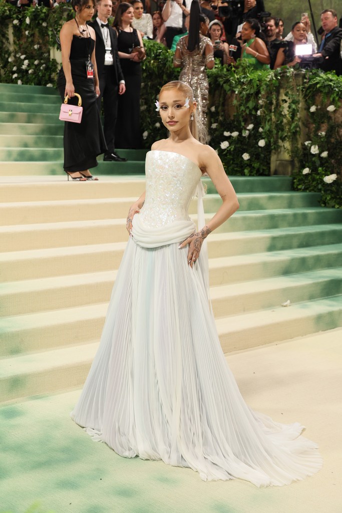 ariana grande dazzles in pearly white gown at 2024 met gala