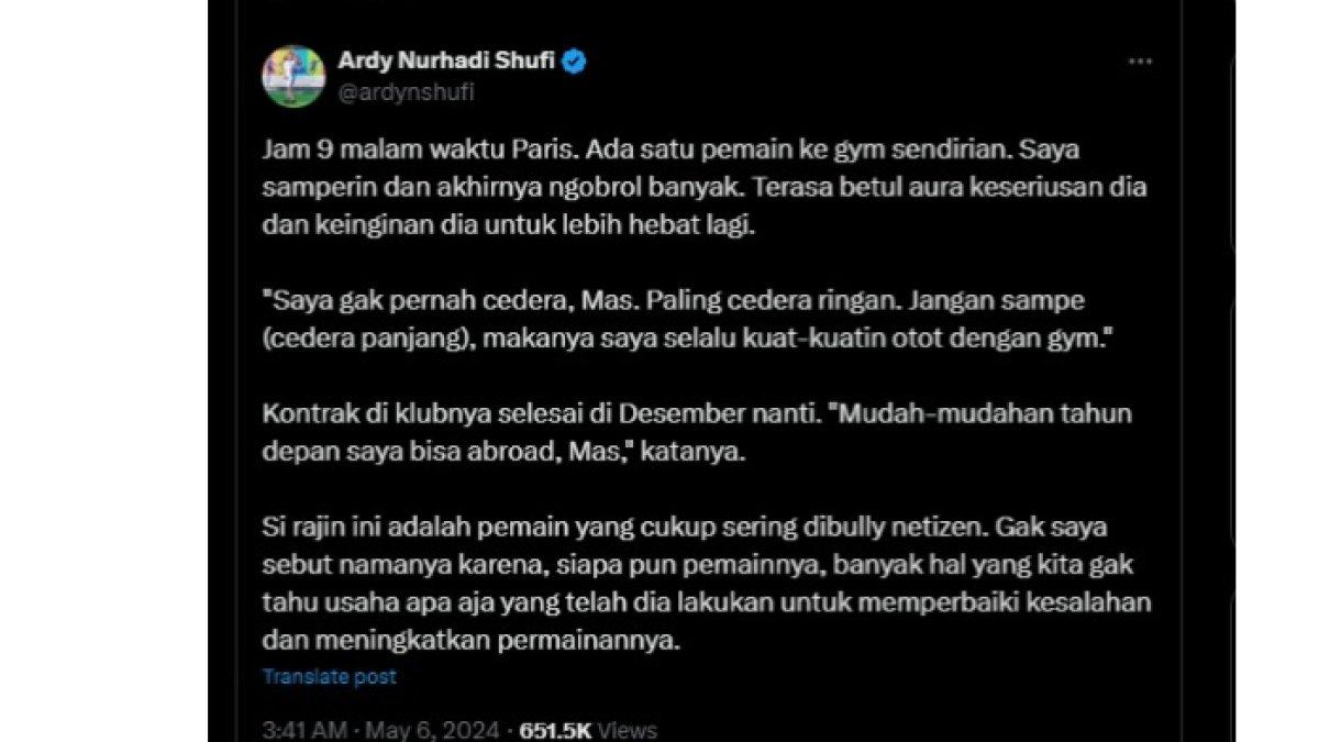 tim offisial bagikan momen pemain timnas u-23 indonesia yang sendiran berada di gym jam 9 malam