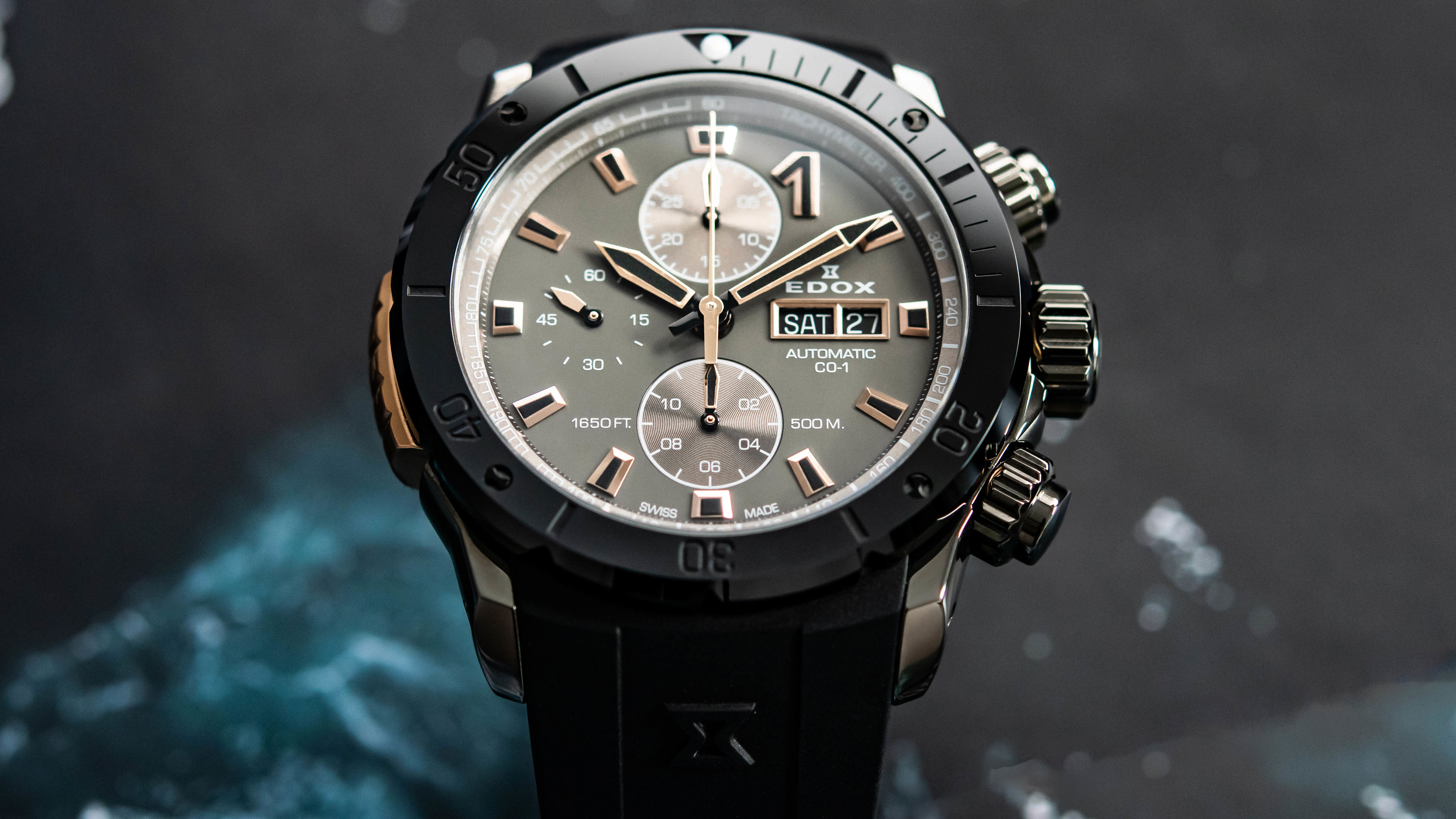 the edox co-1 chronograph automatic is a diving watch that was originally designed for powerboat racing
