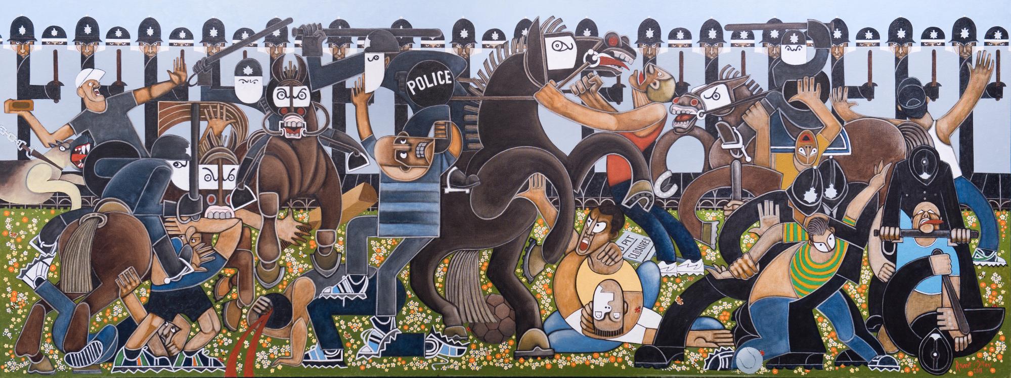 guernica-style battle of orgreave painting stars in miners’ strikes exhibition