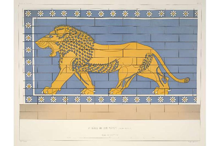 Σχέδια του τέλους του 19ου αιώνα του συμβόλου του λιονταριού που δημοσιεύθηκαν από τον Γάλλο ανασκαφέα Victor Place. Πίστωση: Δημόσια Βιβλιοθήκη της Νέας Υόρκης
