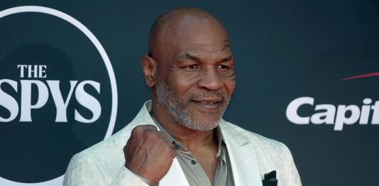 Jul 12, 2023; Los Angeles, CA, USA; Mike Tyson arrives on the red carpet before the 2023 ESPYS at the Dolby Theatre. Mandatory Credit: Kirby Lee-USA TODAY Sports