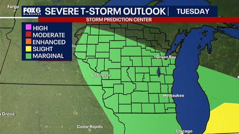 Wisconsin severe weather threat; tracking strong line of storms, lightning