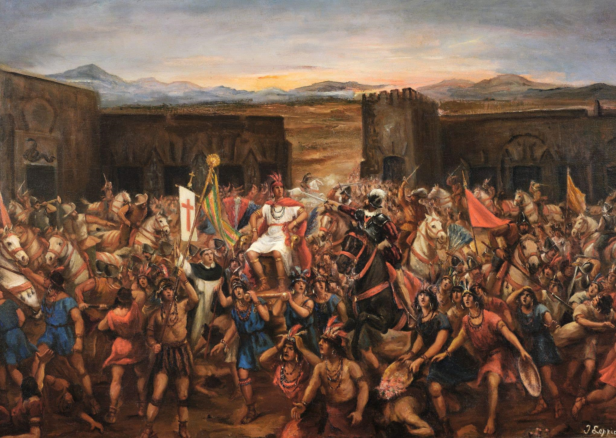 <p>Francisco Pizarro’s conquest of the Inca Empire in the 1530s was a decisive and brutal episode. With a small force of Spanish soldiers and aided by existing Inca civil war tensions, Pizarro captured the Inca emperor Atahualpa in 1532. Despite a massive ransom paid in gold, Atahualpa was executed, shattering Inca leadership. Pizarro then marched on the Inca capital, Cuzco, seizing control of the vast empire. This swift conquest, fueled by superior weaponry and tactics, marked the end of the Inca Empire and paved the way for the Spanish colonization of Peru.</p>