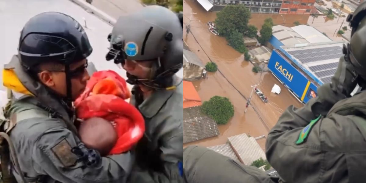vidéo dramatique : soldat de l’armée brésilienne brise le toit pour sauver un bébé de l’inondation