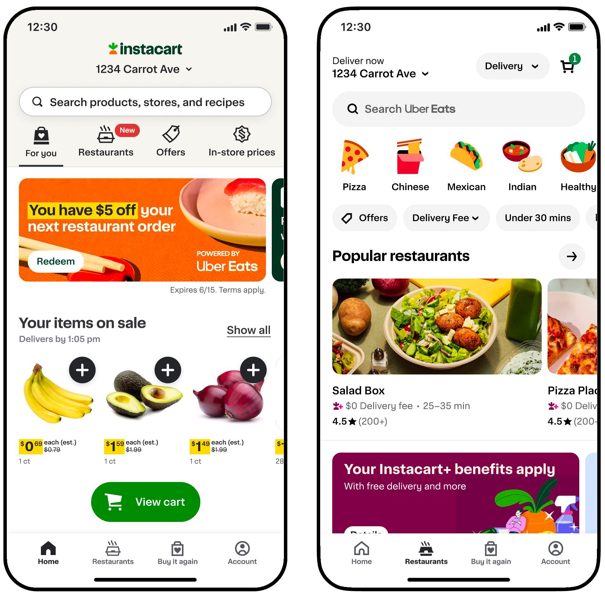 Uber And Instacart Team Up On Restaurant Deliveries, Challenging DoorDash