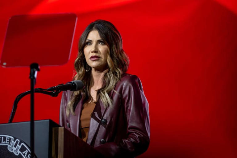 South Dakota Gov. Kristi Noem speaks during the National Rifle Association (NRA) annual convention at the George R. Brown Convention Center on May 27, 2022 in Houston, Texas.(Photo by Brandon Bell/Getty Images)