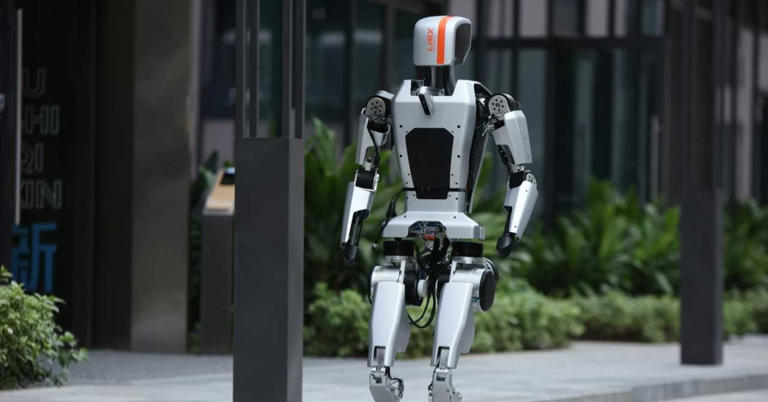 Shenzhen-based LimX Dynamics shows off one of its humanoid robots.