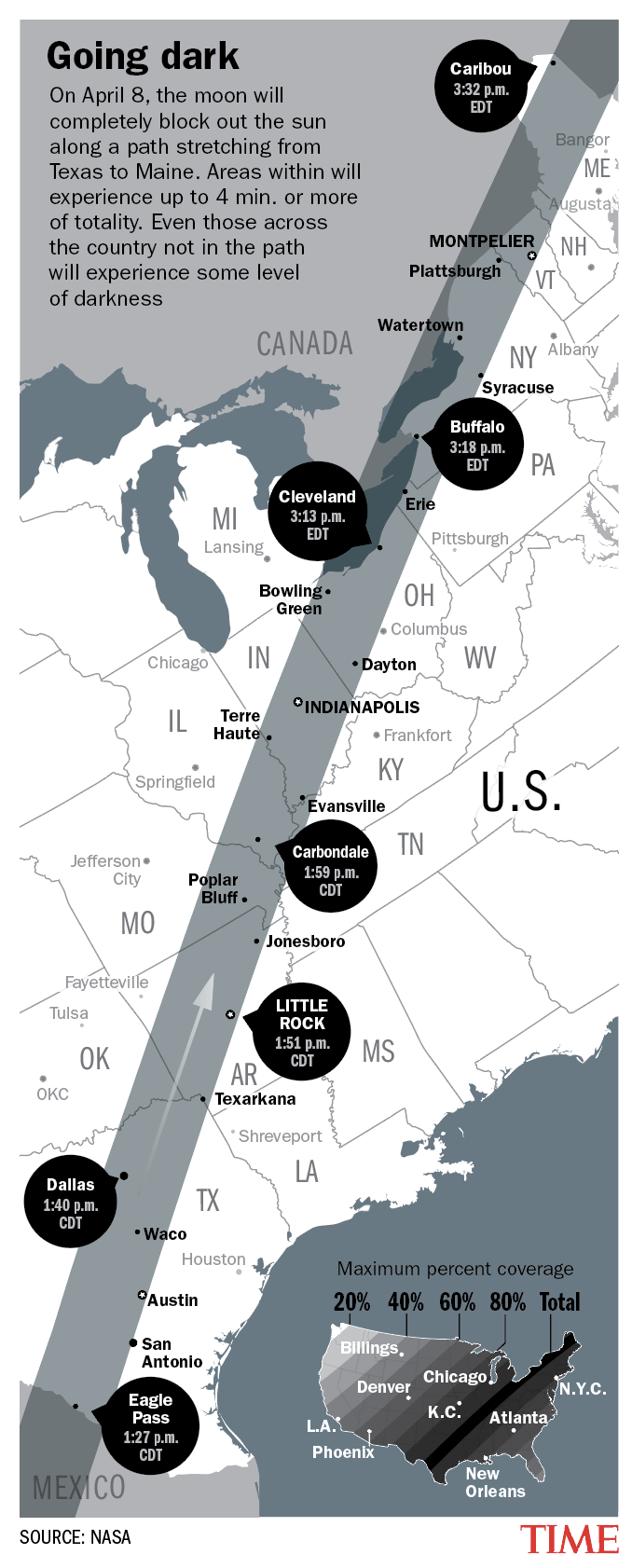 The path of April 8's total solar eclipse through the U.S. Lon Tweeten