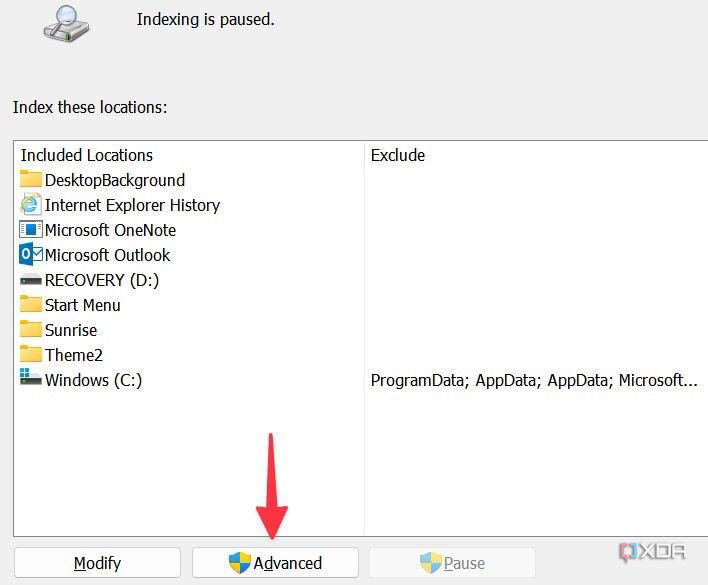 Advanced indexing options on Windows