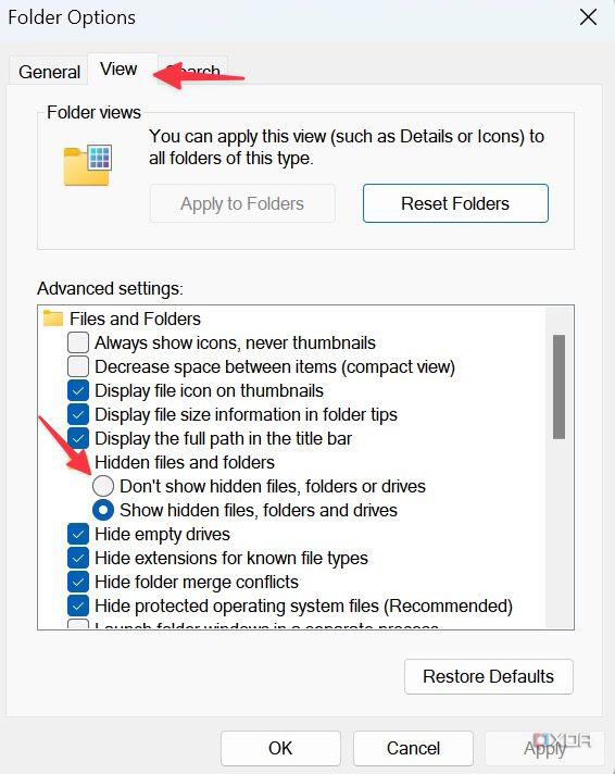 Don't show hidden files on Windows