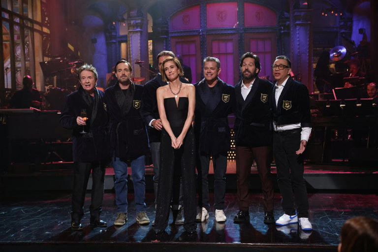 Martin Short, Will Forte, Jon Hamm, Kristen Wiig, Matt Damon, Paul Rudd, and Fred Armisen on "Saturday Night Live."