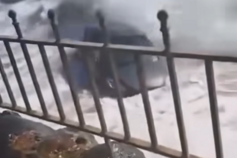 Moment Car Swept Into Sea In Scots Village As Storm Kathleen Batters 