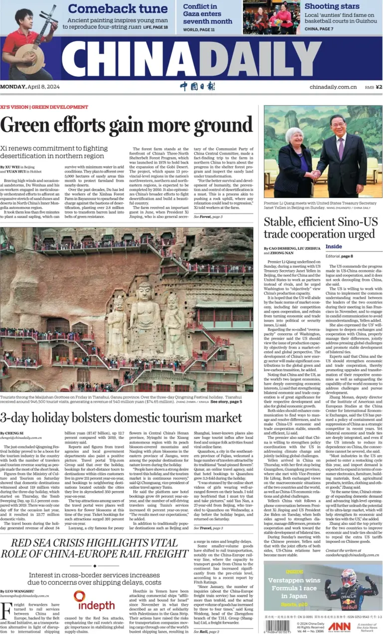 Newspaper front page headlines from around the world – 8 April 2024