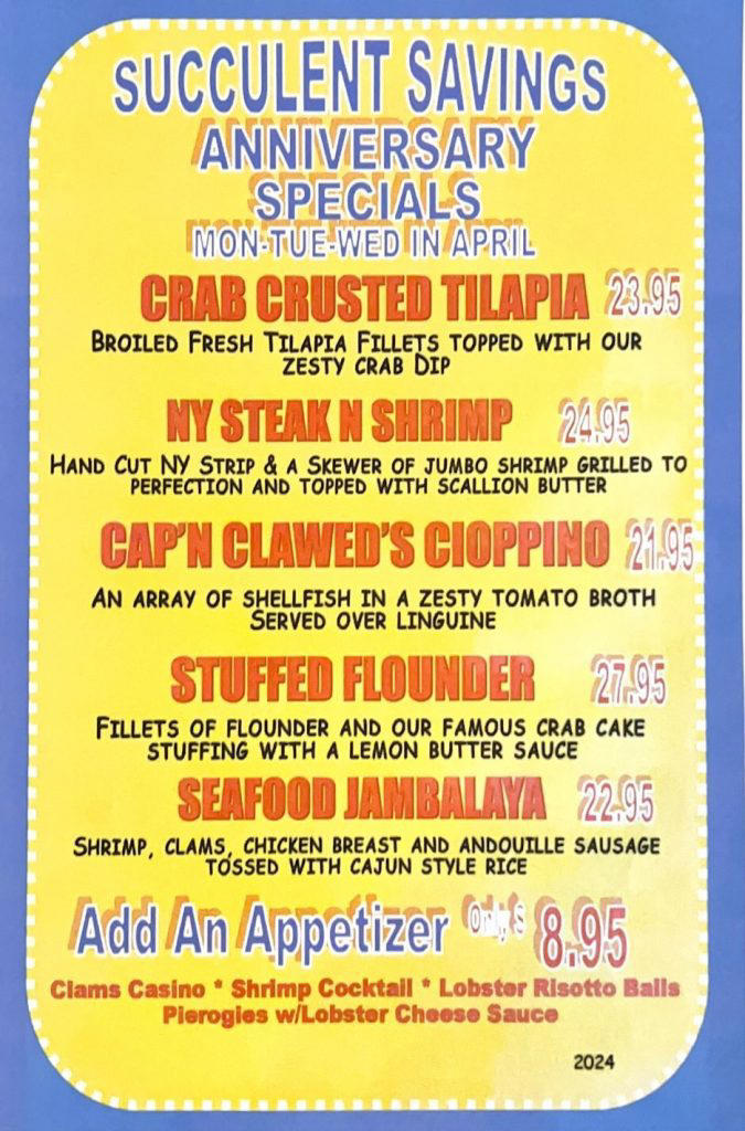 Anniversary Specials at Marblehead Chowder House in Westampton