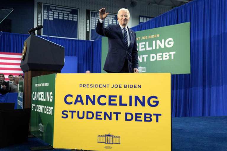Biden touts latest salvo in student loans battle during Wisconsin speech