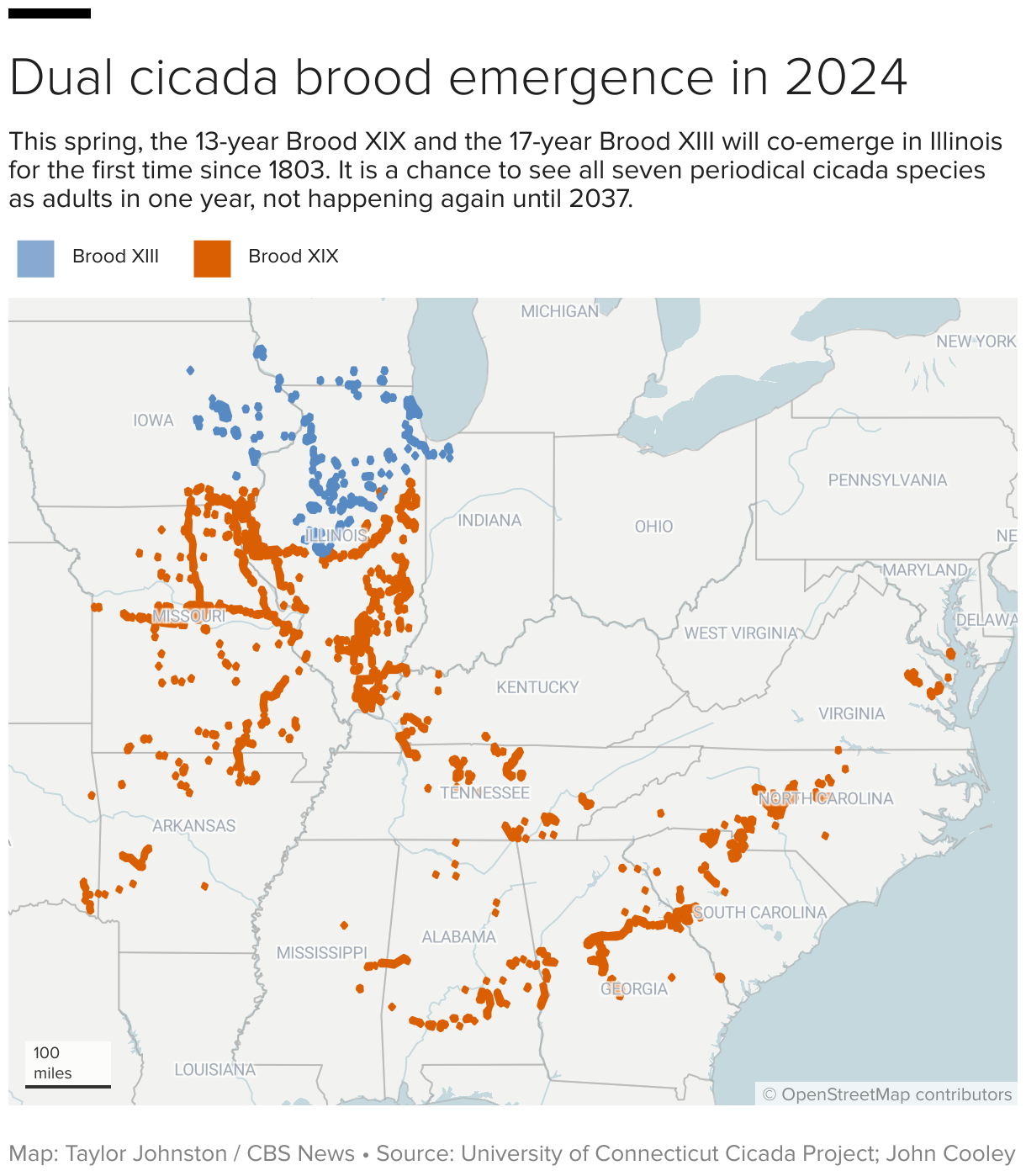 Maps show where trillions of cicadas will emerge in the U.S. this spring