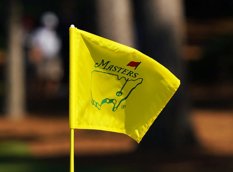 Apr 8, 2024; Augusta, Georgia, USA; A little wind hits the flag on no.2 during a practice round for the Masters Tournament golf tournament at Augusta National Golf Club. Mandatory Credit: Katie Goodale-USA TODAY Network